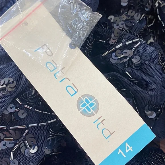 Patra Midnight Blue Long Sleeve sheer & sequin dress size 14 - Picture 10 of 12